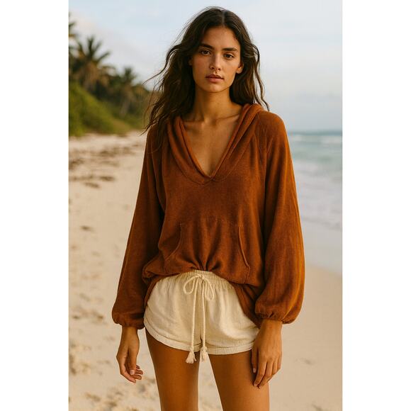 Free People orange linen oversized hooded sweater - Picture 1 of 6